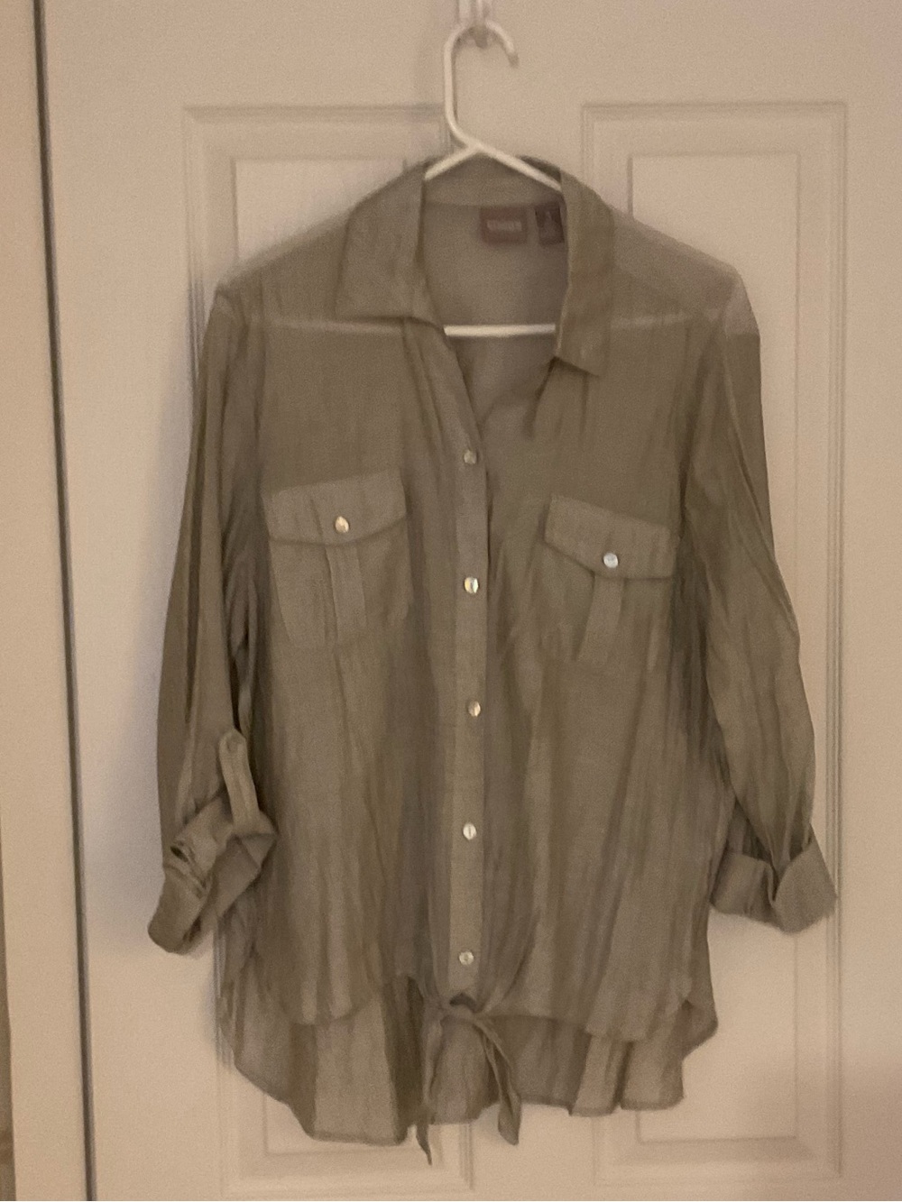 Chico's Beige Tie-Hem Button-Down Blouse